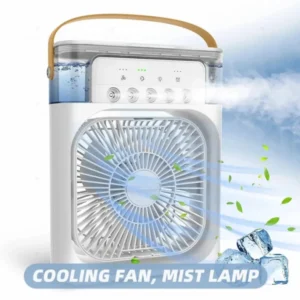 Portable USB Air Cooler Fan with LED Night Light & Mist Spray – 3-in-1 Mini AC & Humidifier (Random Color)
